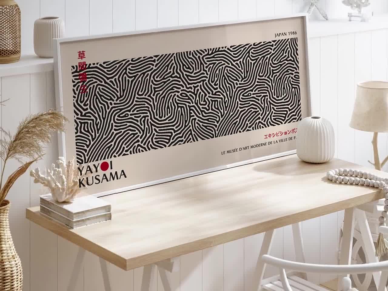 XINBAO Yayoi Kusama Canvas Wall Art: Japoński plakat wystawowy. Pozioma dekoracja łóżka panoramicznego malowidła. Wąski obraz poziomy (50 x 100 cm/rama wewnętrzna).