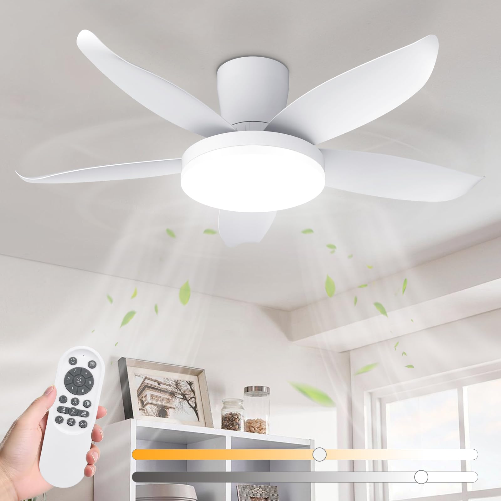 92cm Ceiling Fans with Lights and Remote, Dimmable LED, Reversible, White