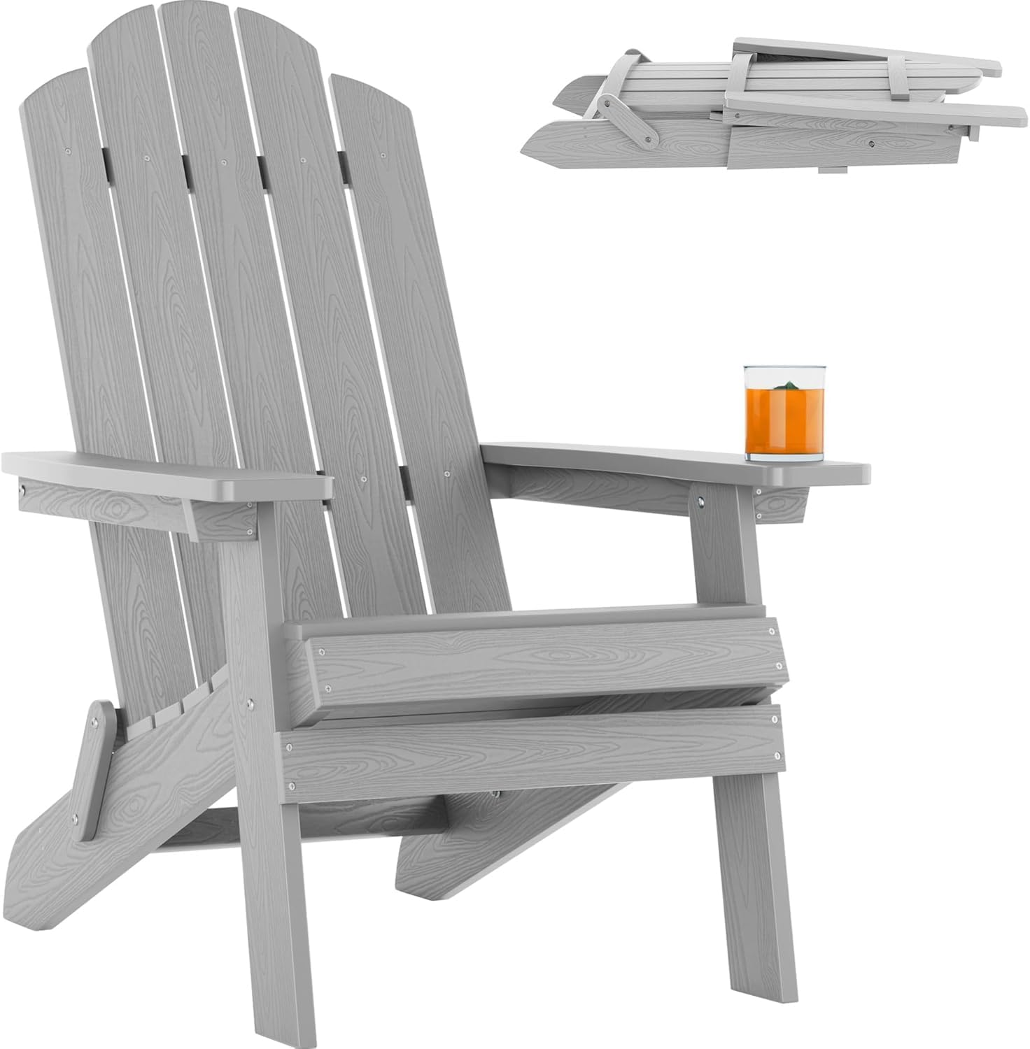 MXIMU Folding Adirondack Chair for Outdoor: Easy to Assemble and Comfortable Adirondack Chairs - All Weather Composite Plastic Chair for Outside Fire Pit Patio Lawn Garden Backyard Use(Grey)