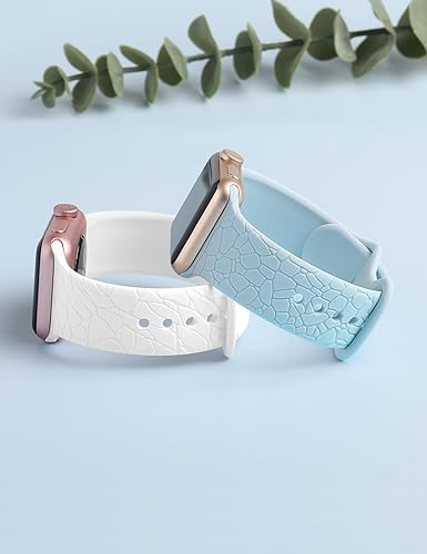 Miniatura 8 de Paquete de 2 correas de repuesto con patrón de mármol grabadas compatibles con Apple Watch Band de 1.496 pulgadas, 1.575 pulgadas, 1.614 pulgadas,