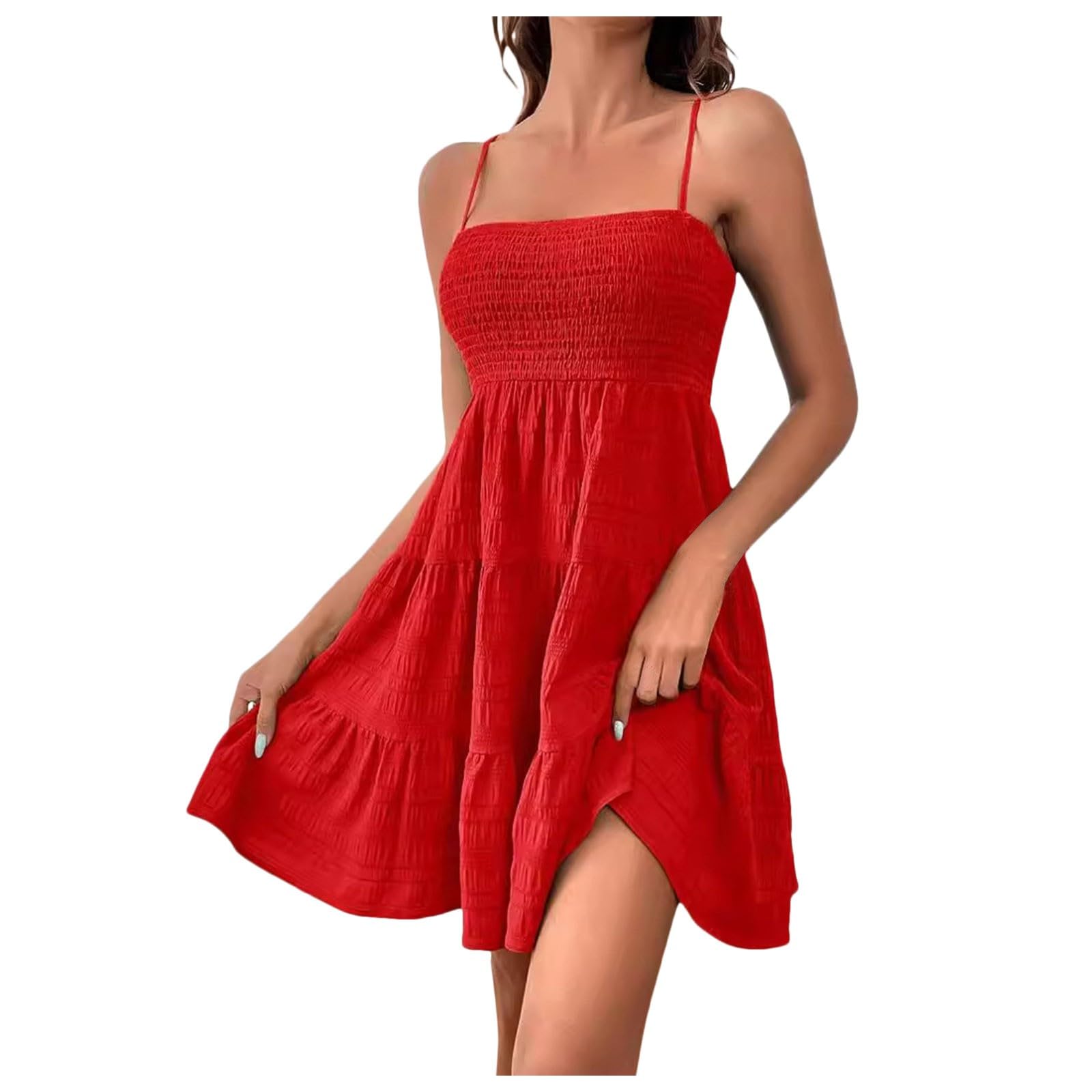Abito corto Tinta unita Increspature Orlo Senza maniche Estate Mini Sexy