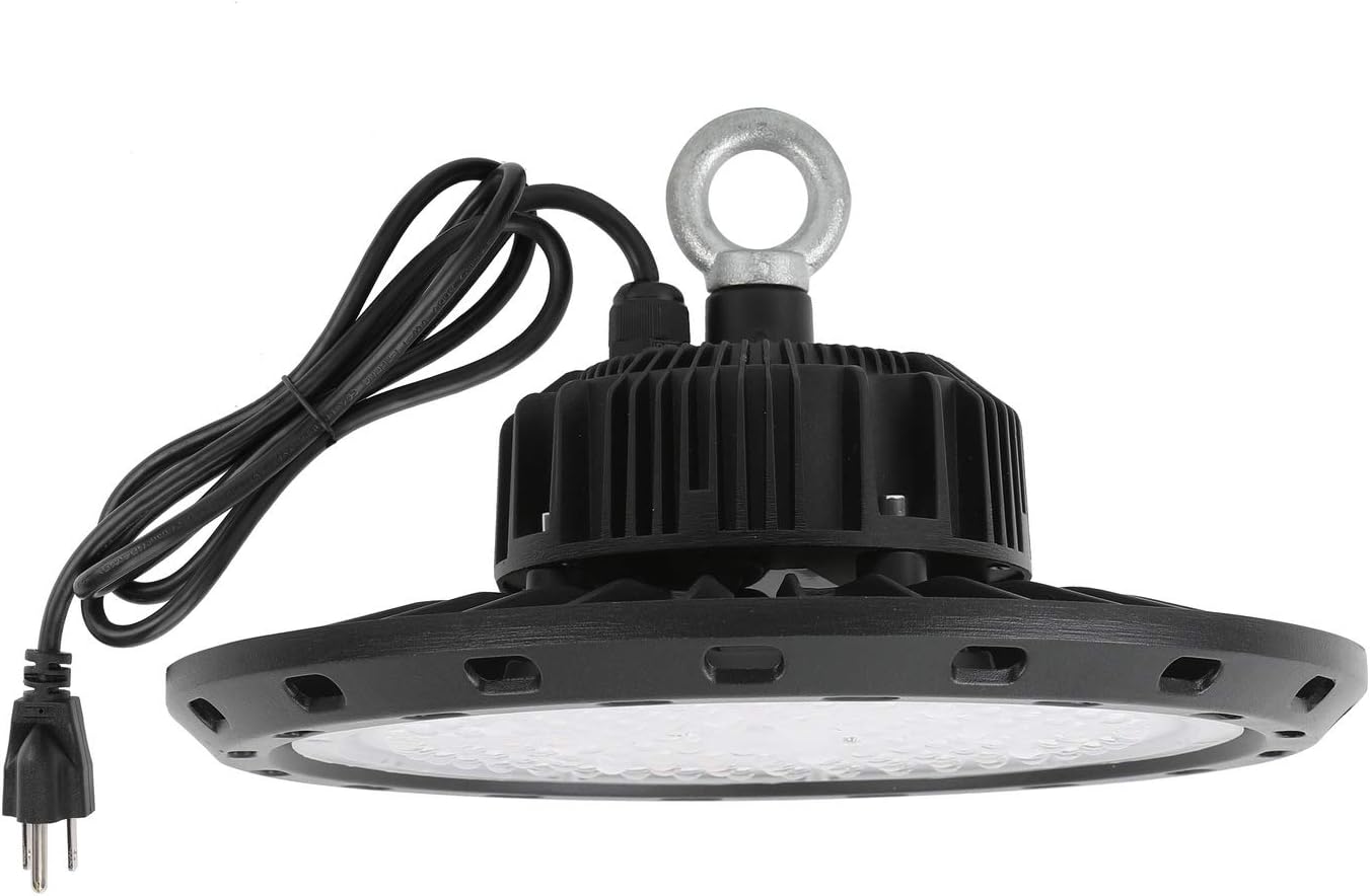 Q QINGCHEN UFO High Bay LED Light 100W 5000K White with US Plug 5 ft Cable LED Warehouse Light, High Bay Shop Light Fixtures for Factory Garage Gym