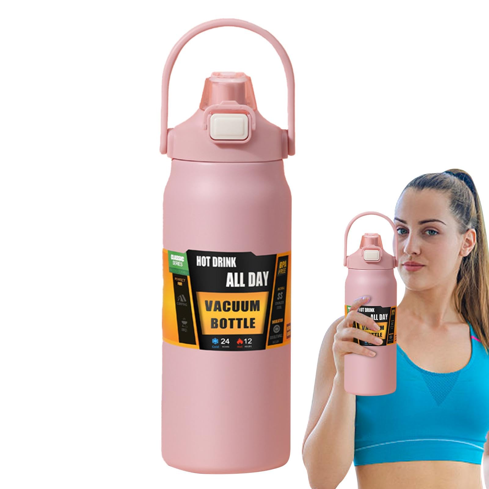 Big Sports Water Bottle - 1500ml Insulated Water Bottle | Gym Bottle Sports Bottle | Thermal Mug Sports Bottle | Steel Waterbottle with Straw & Handle | Athletic Water Bottle | Travel Water Cup