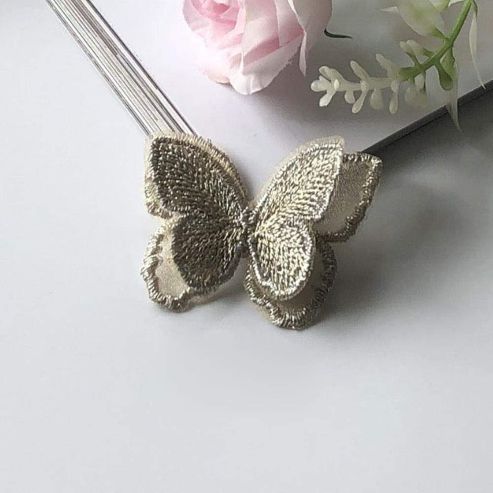 haftowanie poprawek, szycie na poprawkach Organza 3D motyl przyszyć naszywki koronkowa tkanina dekolt kołnierz siateczkowy haft DIY dekoracja włosy panny młodej koronkowa naszywka kwiat(Beige)