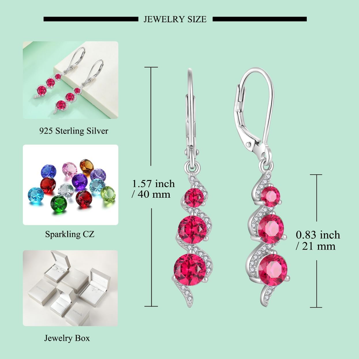 Starchenie Birthstone Dangle Drop Earrings 925 Sterling Silver Gemstones Leverback Earrings Jewelry Gift for Women