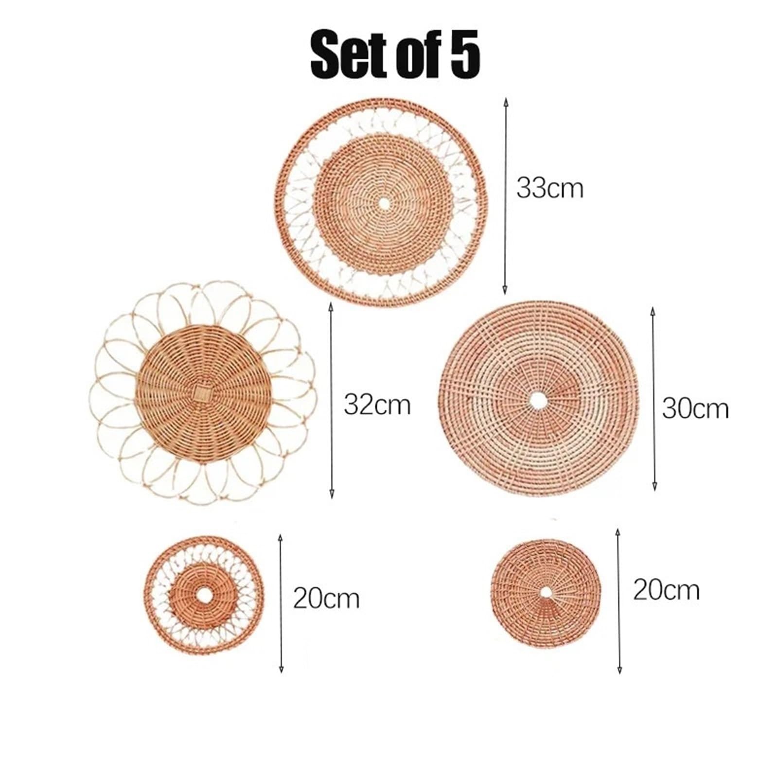 Cesta Mural de ratán Cesta de Pared Tejida, Juego de 5 cestas Colgantes de Mimbre for decoración de Pared, cestas de Pared Hechas a Mano for Sala de Estar y Dormitorio