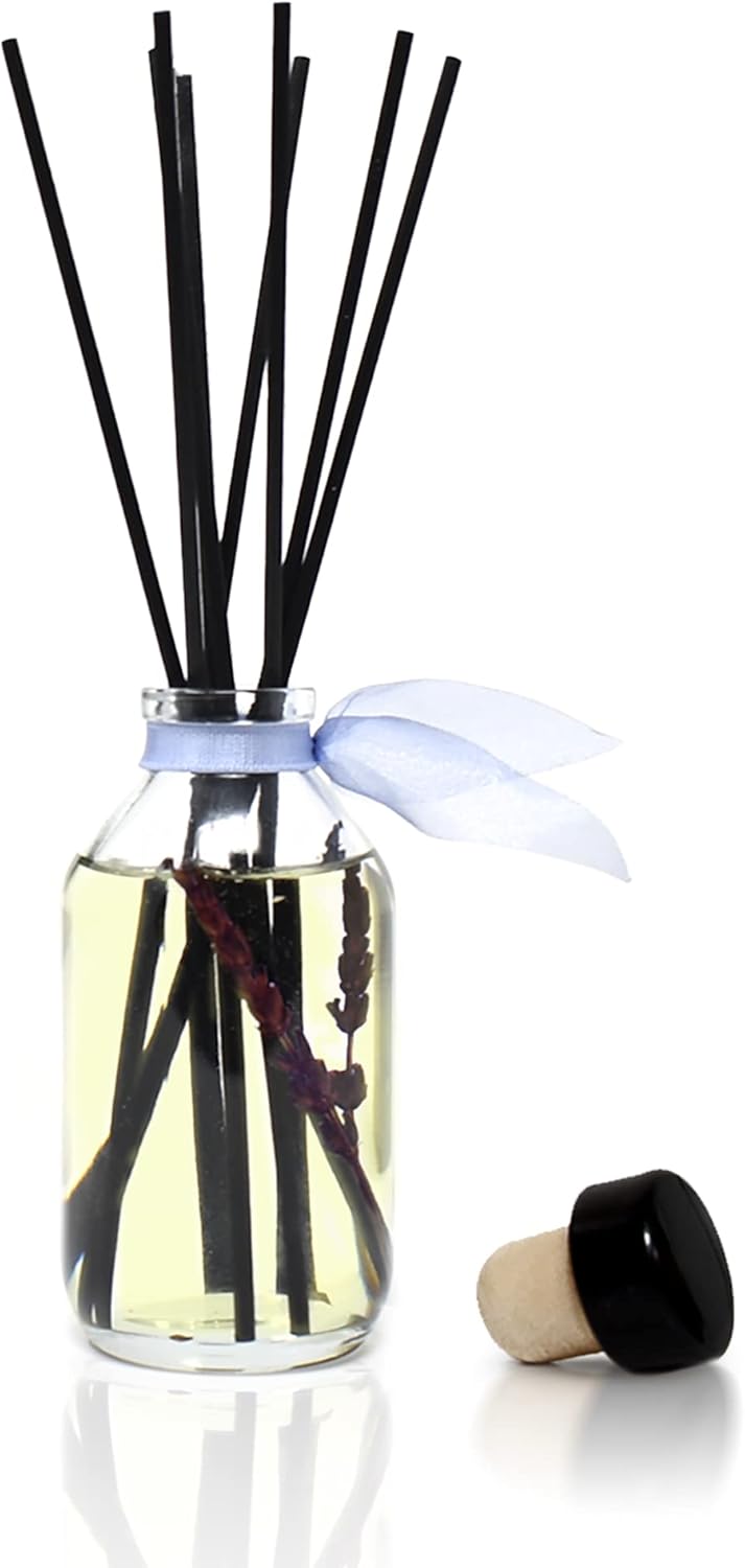 LOVSPA Lavender & Black Amber Reed Diffuser Refill, 4 oz, Bundle with Lavender & Black Amber Reed Diffuser Set - Made with Essential Oils in The USA