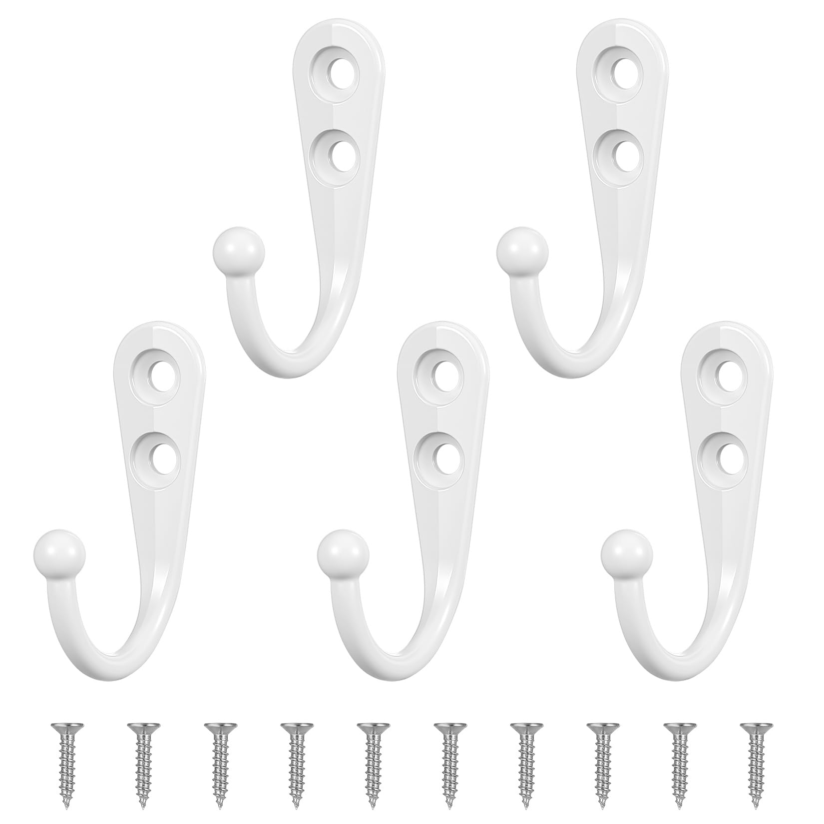 XKQYX 5 Pcs Vintage Coat Hooks Wall Mounted, White Hooks for Hanging（White）