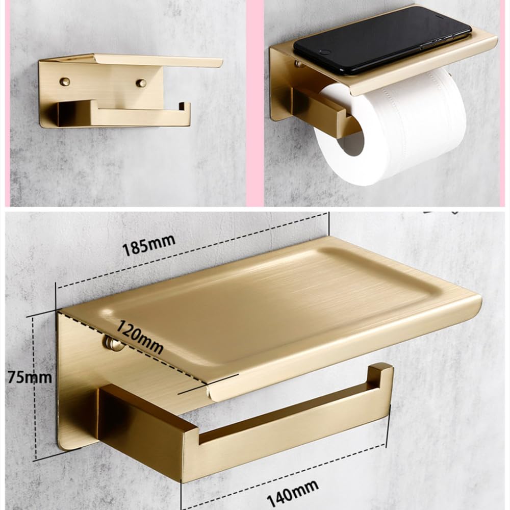 Juego de Accesorios de baño de Oro Cepillado, Soporte para Rollo de Papel higiénico para Montaje en Pared, toallero, Colgador de Bata, Kit de Accesorios de Acero Inoxidable, Placa de Soporte de p