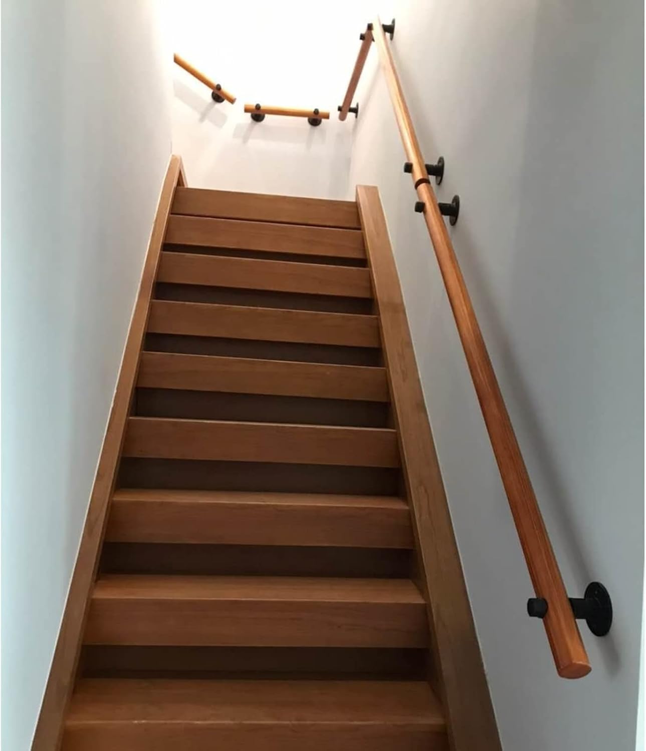 Round Wood Handrail Banister Rail - Complete Kit, Wall Mounted Stair Hand Rail Home Lofts Corridor Support Rod Garden Decking Railings Non-Slip Staircase Grab Bar for Elderly (Siz
