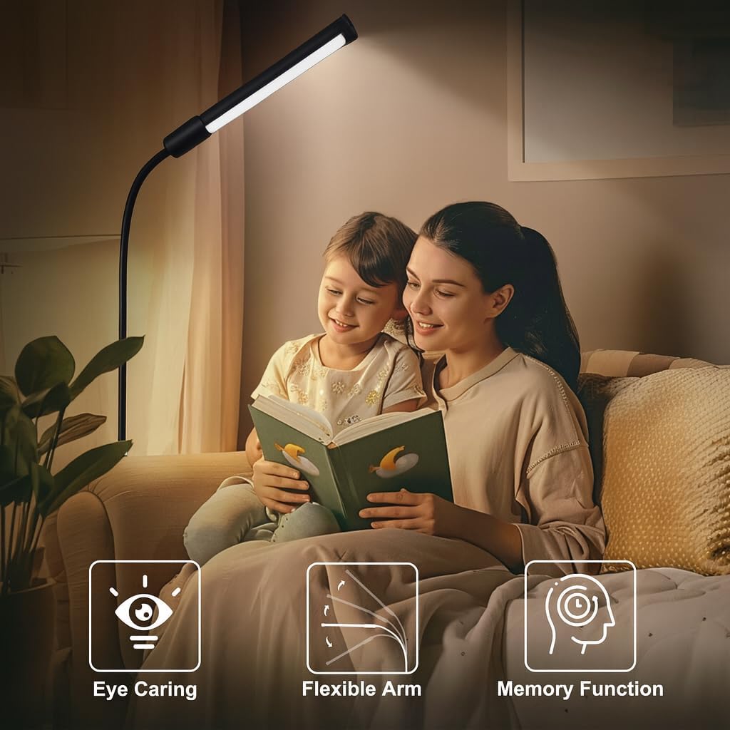 Floor Lamp, Bright Led Lash lamp for Eyelash Extensions, Dimmable Brightness and 3 Colors Lash Light, Adjustable Height for Makeup Light lash Bed(Black)