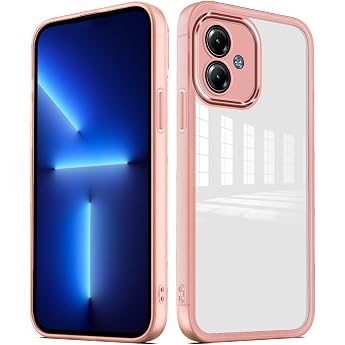 YUXING Case for Motorola Moto G14 Mobile Phone Case Transparent with Camera Protection Film Ultra Thin Protective Bumper Slim Case Back Cover - Pink