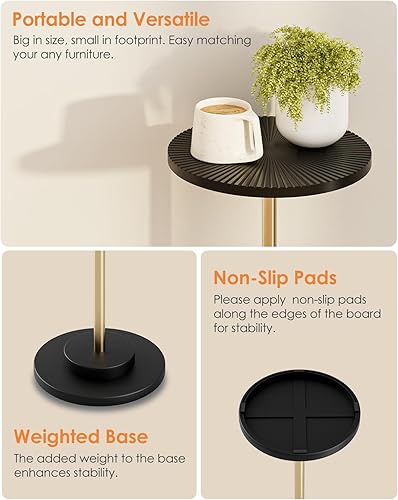 Miniatura 5 de Mesa auxiliar redonda, mesa pequeña para bebidas para espacios pequeños, mesa auxiliar moderna con patas de metal para sala de estar, dormitorio,