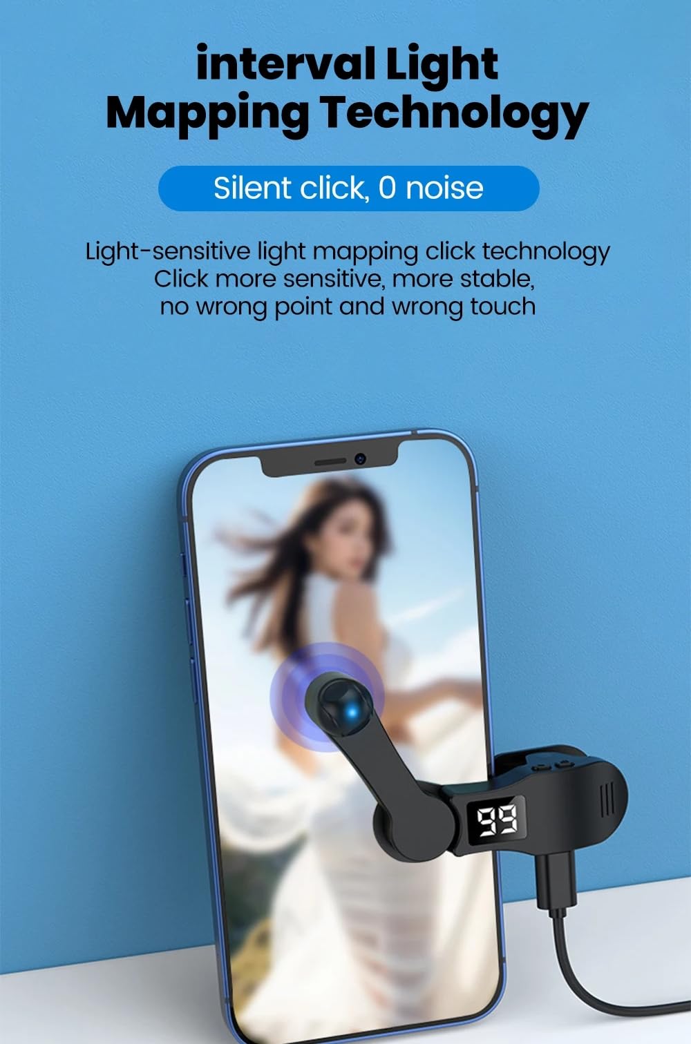 Clicker automatico per schermo, schermo automatico, clic rapido per video live streaming, strumenti di presa USB simulatore, clic sulle dita sullo schermo silenzioso con indicatore LED