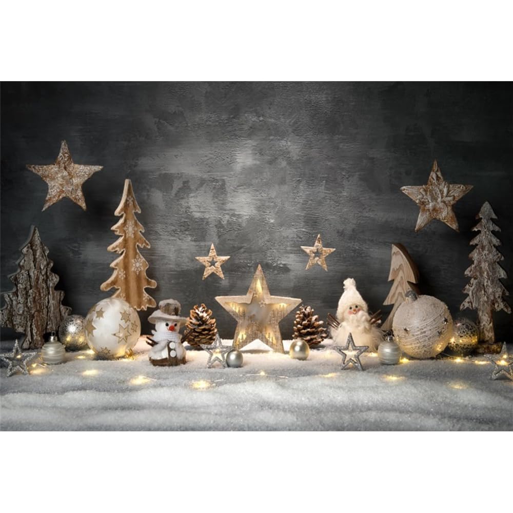 3x2m Buon Natale Partito Sfondo Astratto Natale Nero Oro Stelle Pino Cono Palla Glitter Bokeh Pupazzo di Neve Fotografia Sfondo per Capodanno Natale Campane Partito