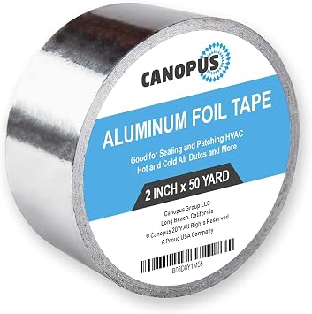 CANOPUS Aluminum Foil Tape, Heavy Duty, Heat Resistant Insulation Tape, Metallic Silver Duct Tape, Flue Tape, Heat Tape for Patching, Sealing Hot & Cold HVAC, Vent, Water Pipe, 3.6mil, 2 in x 150 ft
