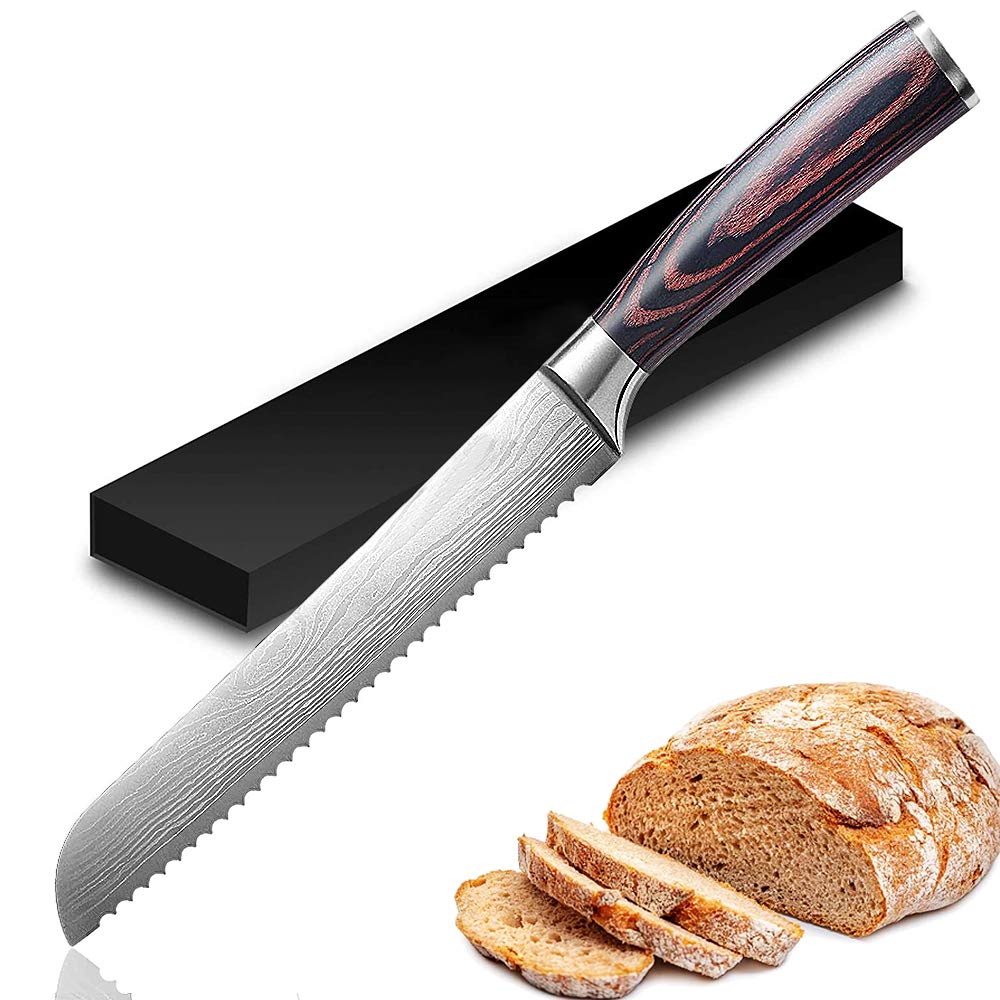 PawPawU Stainless Steel Serrated Bread Knife, 8in