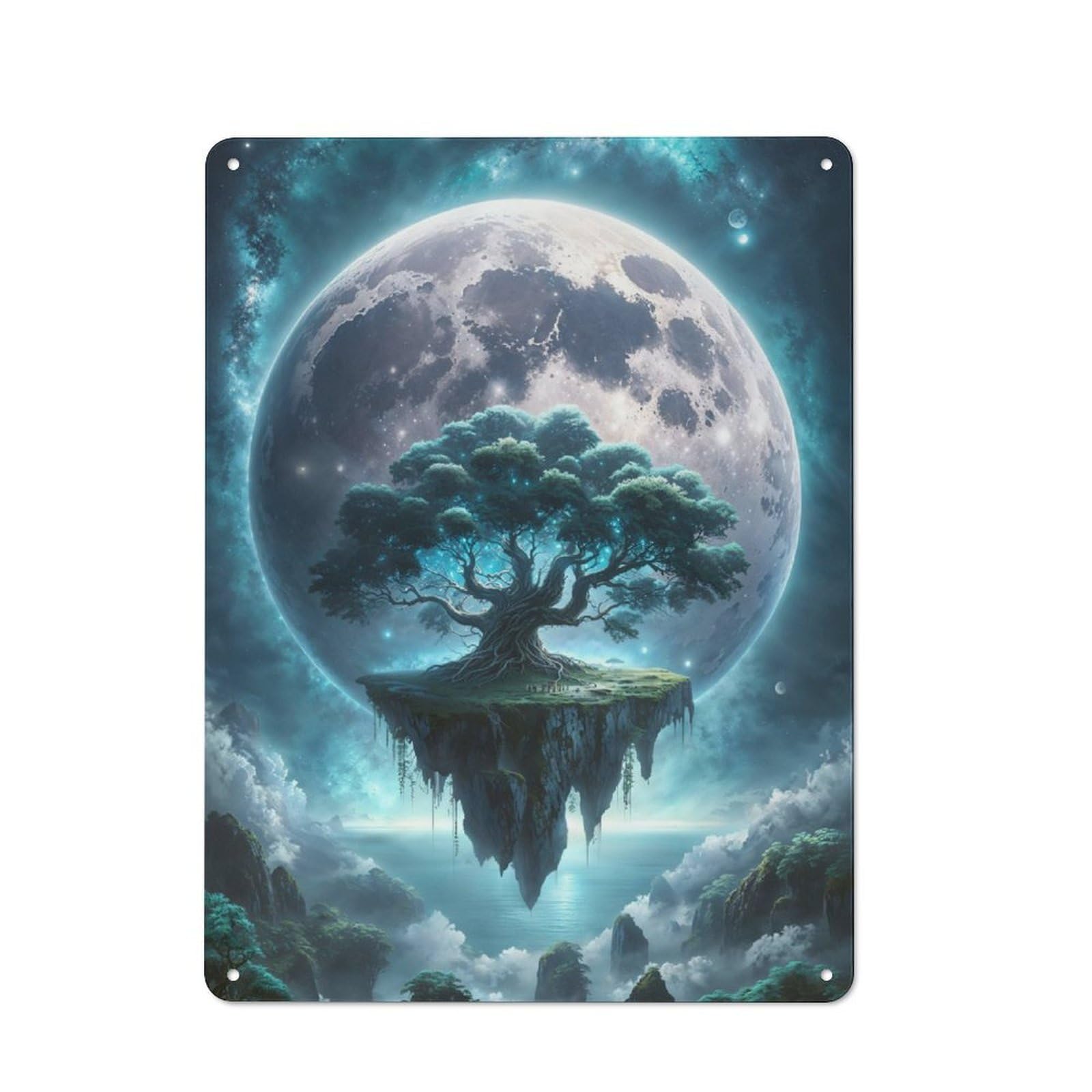 Junmoney Moonlit Mystique Island Retro Metal Wall Sign 40X30cm Featuring For Hallway Wall, For Garage, Workshop And Man Cave Decoration