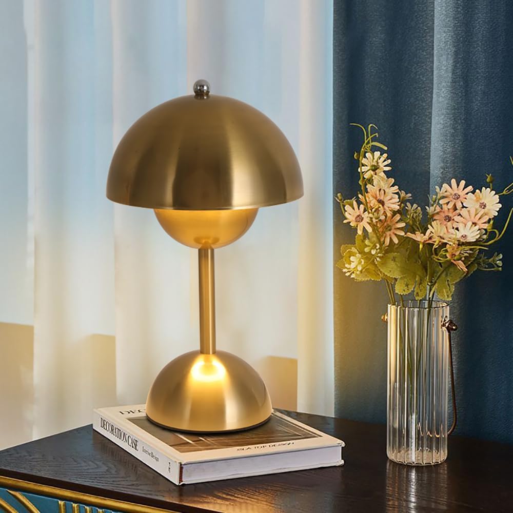 Table Lamp with Touch Control, Gold Mushroom Lamp Dimmable Bedside Table Lamp, Night Light for Bedroom, Living Room, Study, Cafe, Office, 3000k Warm Light(E26 Base,Include G45 LED Bulb)
