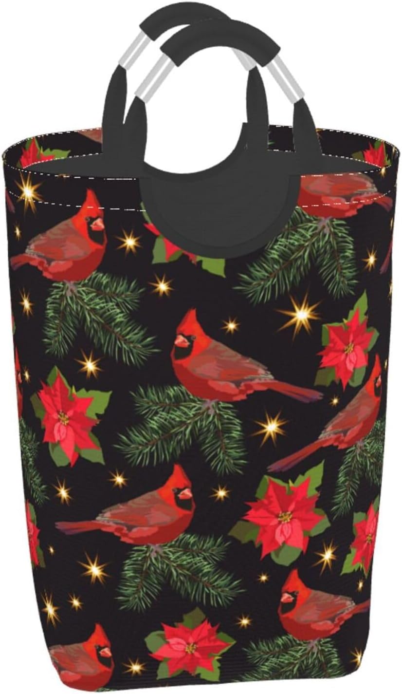 Red Cardinal Bird Laundry Basket Organizer Collapsible Storage Basket Bins Waterproof Laundry Hampers with Handles for Travel Clothes Toys Organizer Bathroom