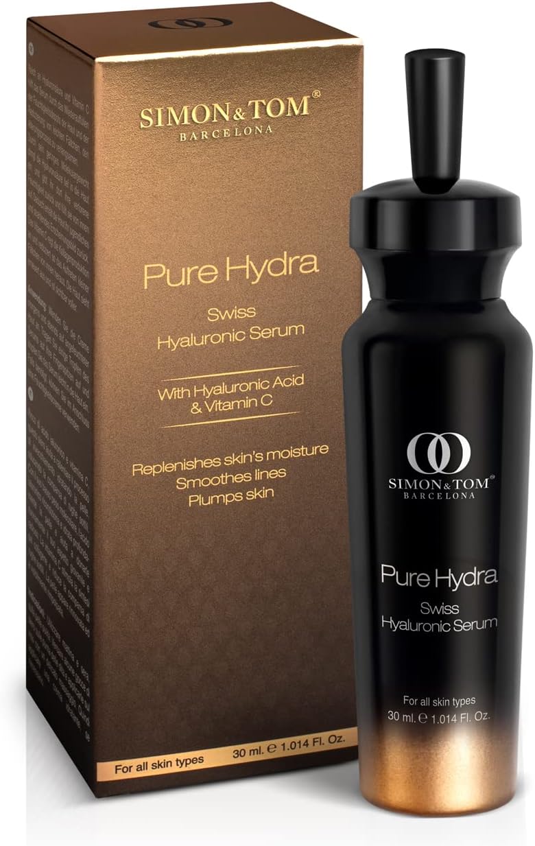 – Simon&Tom Hyaluronic Acid Facial Serum - 30ml - Light and Silky Feel and Ideal base for Make-up with Vitamin C and Argan Stem Cells - Non-greasy formula - Made in Spain