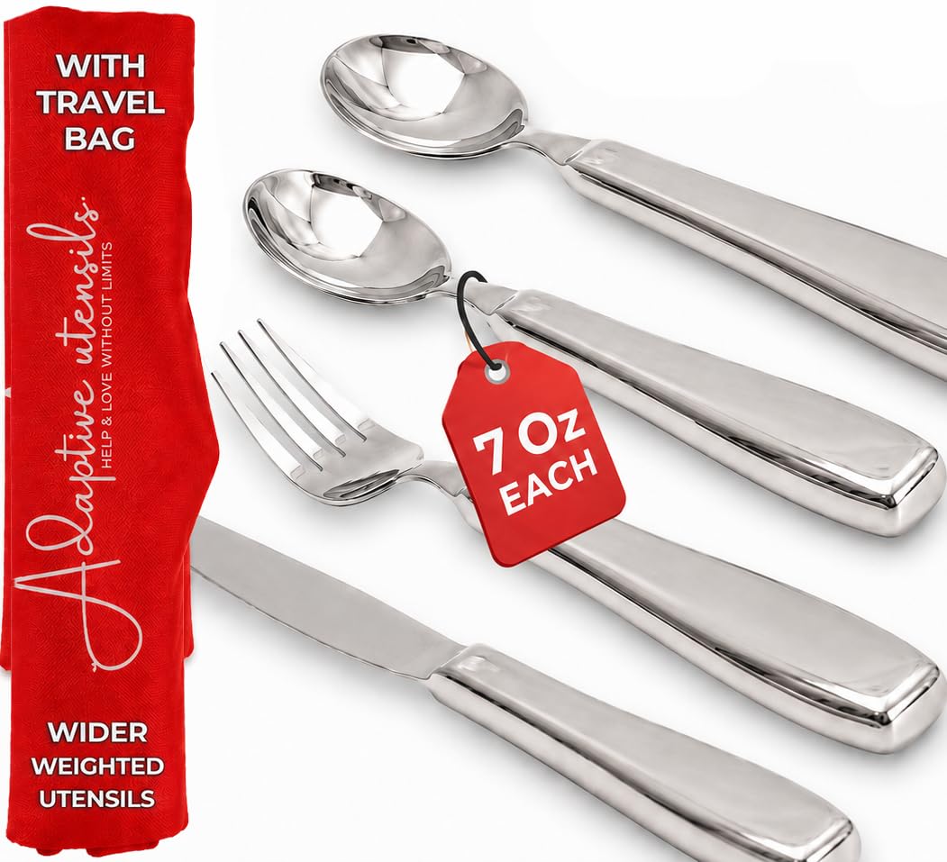 Cubertería pesada para pacientes de Parkinson | Tenedor pesado de acero inoxidable, cuchillo y 2 cucharas | Elegantes cubiertos adaptables para regalos | Cubiertos para una mayor estabilidad (5)