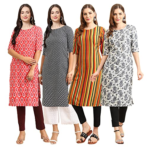 Image of Pinkmint Women's Crepe Digital Print Straight Kurta [Pack of 4]