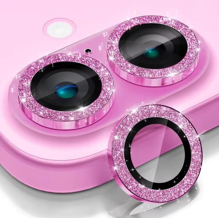Camera Lens Protector ，Bling Glitter Decoration Ultra-HD Tempered Glass Cover for iPhone 16 15 14 13 12 11 Pro Max MINI Phone Accessories (Glitter Black, for15/15Plus-2PCS) image 4