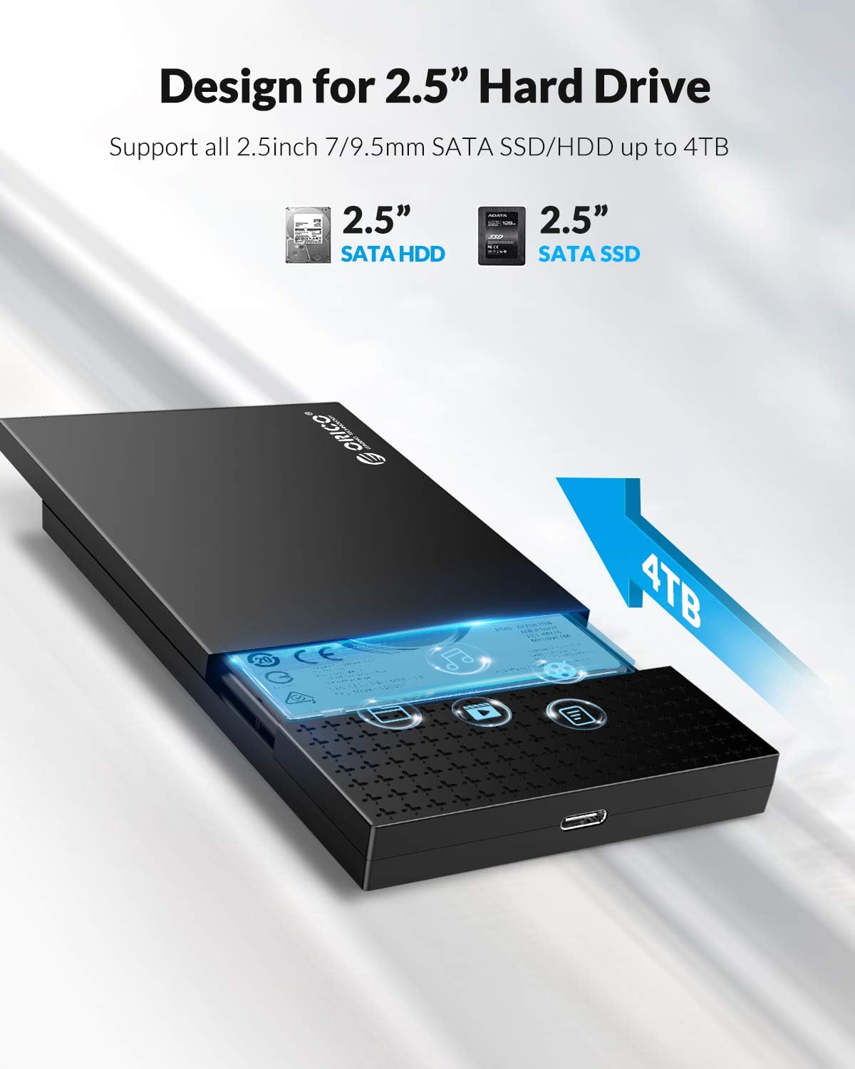 ORICO 2.5'' Hard Drive Enclosure USB C 3.1 to SATA 5Gbps External Enclosure for SATA III SSD HDD 9.5/7mm External Drive Enclosures Compatible with PC, Laptop, TV, PS4, Xbox-2526C3 : Electronics