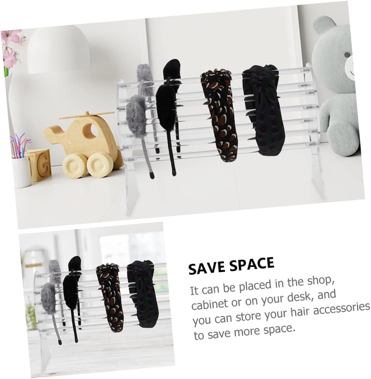 Acrylic 7-Branch Headband Stand Display Rack Organizer for Hair Accessories Adjustable Holder for Hair Hoops Compatible Styles for Home and Salon Use