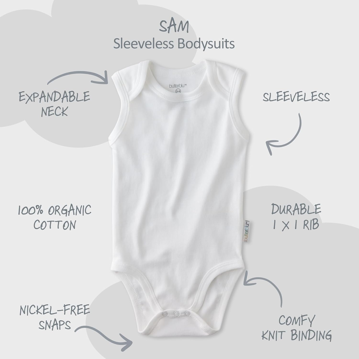Butterblu Sam 5-Pack Sleeveless Bodysuits 100% Organic Cotton Baby Clothes for Boys and Girls​​