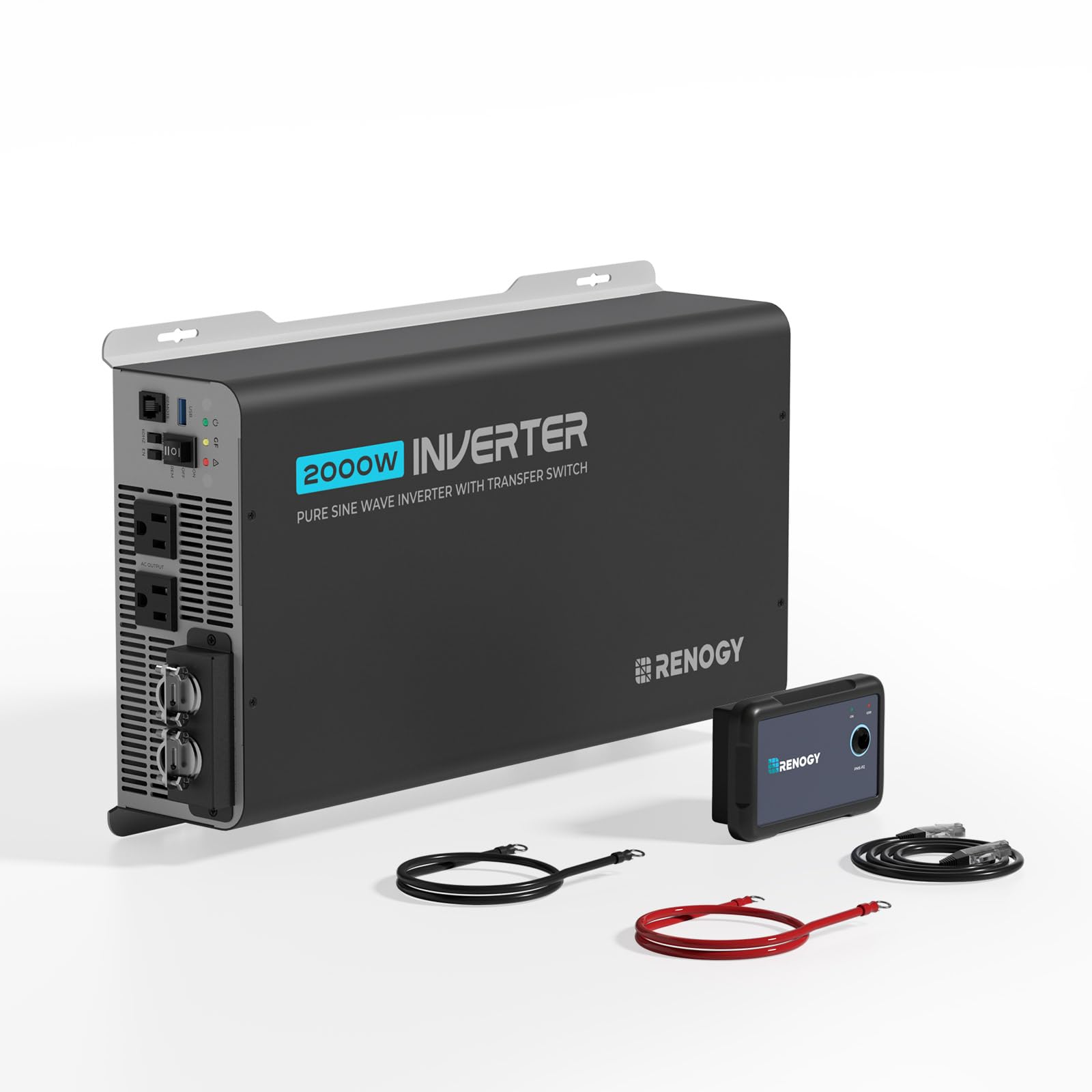 Renogy 12V Inverter 2000W Pure Sine Wave Inverter with Auto UPS Transfer Switch, Built-in Bluetooth, USB Port, Suitable for RV, Van, Car Power Inverter 12V to 110V, PUH Series