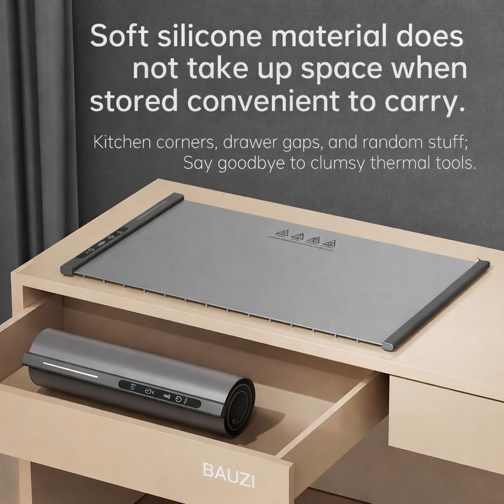 Large Food Warming Mat, 65x38cm, 6 Heat Settings 1-9H Timer, Waterproof Surface and Portable mat, Buffet Food Warmer Mat, Fast Heating Silicone Warming Tray for Kitchen & Dining Table