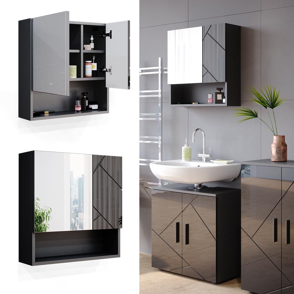 Vicco Specchio contenitore bagno Irma, Antracite lucido, 54 x 55 cm