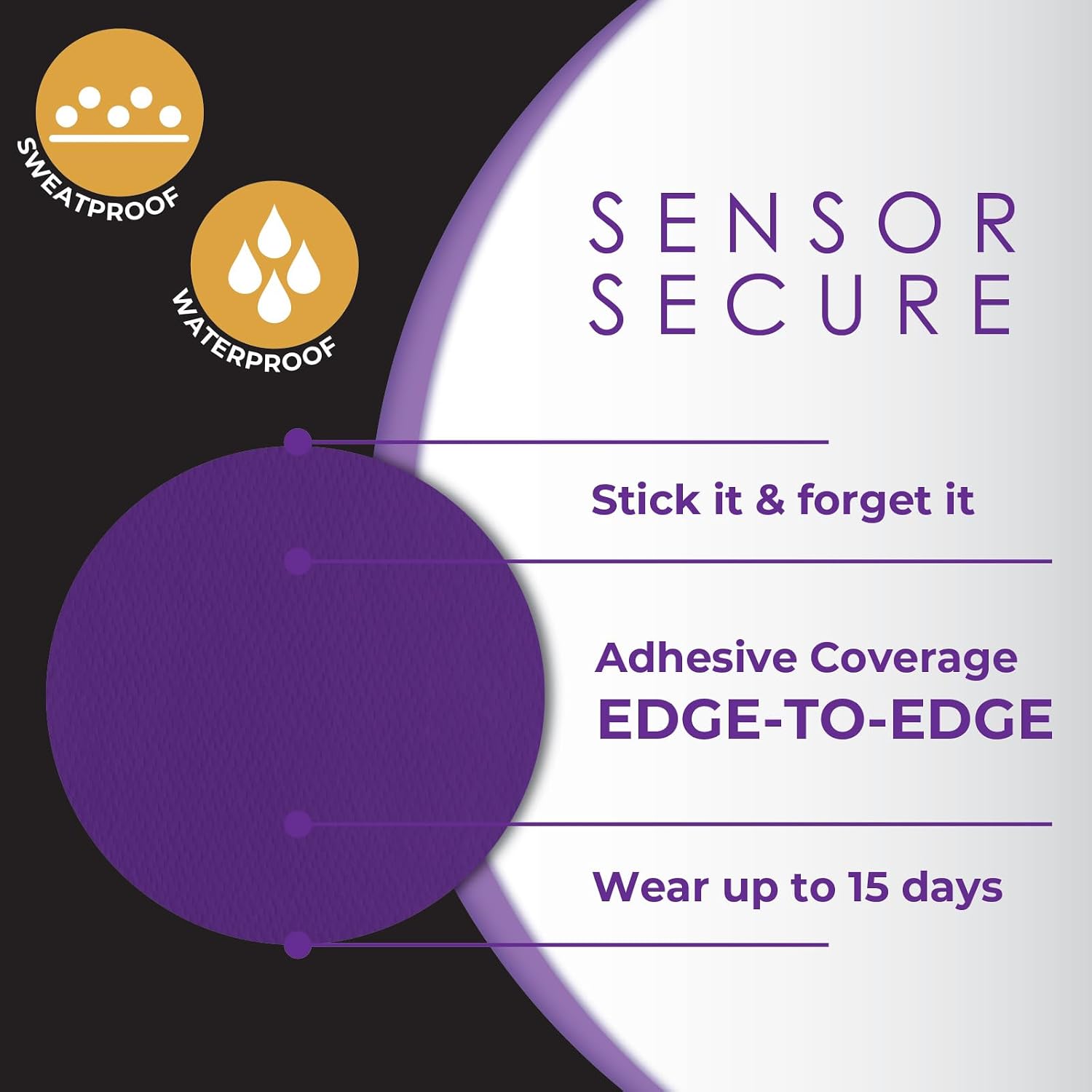CGM Overpatch | Freestyle Libre 3 | Purple Full Coverage Design| 25-Count | Waterproof Adhesive | Anti-Fray | Easy Application & Removal | Made in USA | Sensor Protection