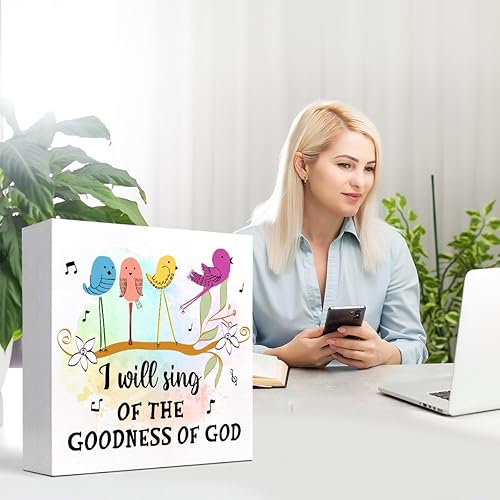 Miniatura 7 de Letrero de madera con versículo bíblico, decoración de escritorio con texto en inglés "I will Sing of the Goodness of Gods" (I will Sing of the