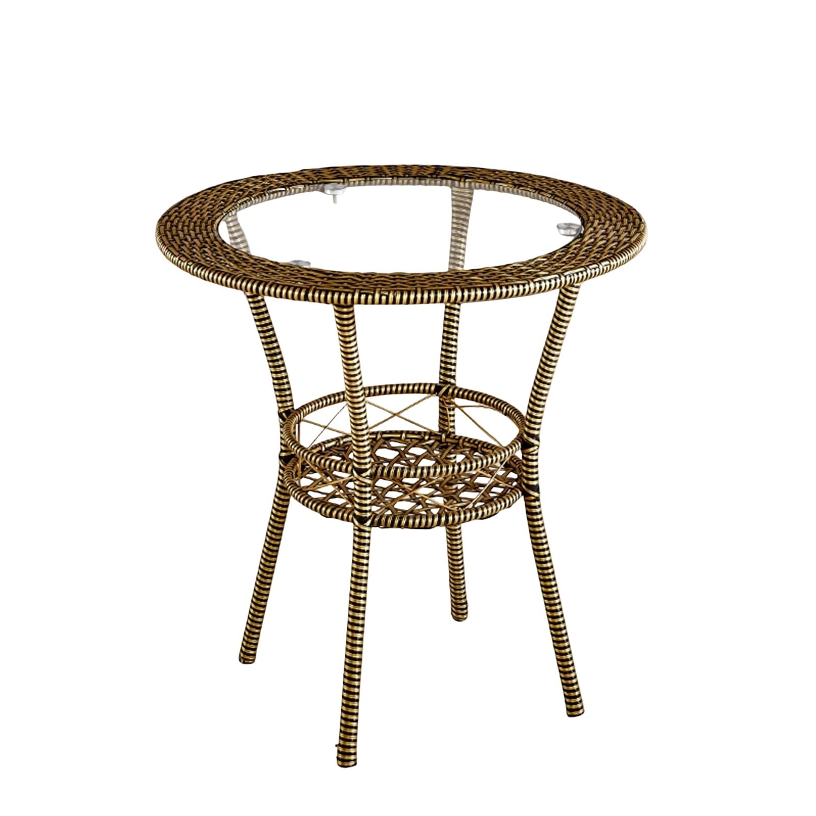 Mesa auxiliar de ratán para patio portátil y con encimera de cristal