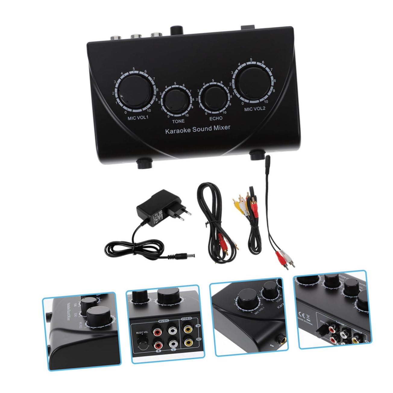Mezclador de Sonido Profesional Color Negro con Dos Entradas de Micrófono, Volumen Ajustable Independiente, bajo Ruido Material Abs y Cobre para Fiestas de Karaoke