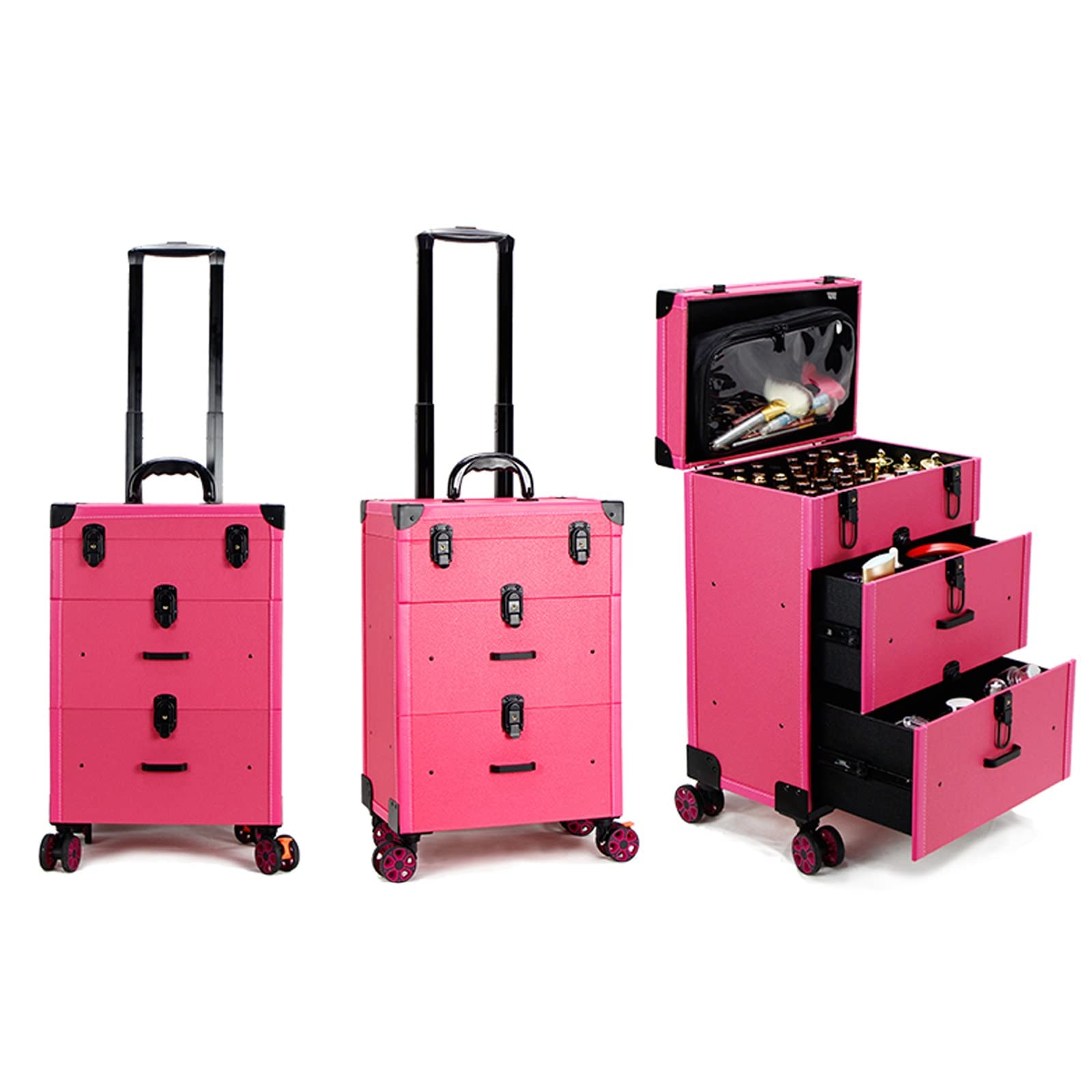 Rolling Makeup Case Profesjonalny Makijaż Etui Na Pociąg Makijaż Artysta Organizator Podróży, Duża Pojemność Kuferek Dla Wizażystów Fryzjerów, Zestawy Techniczne Do Szkoły, Czarny 1 Sztuka