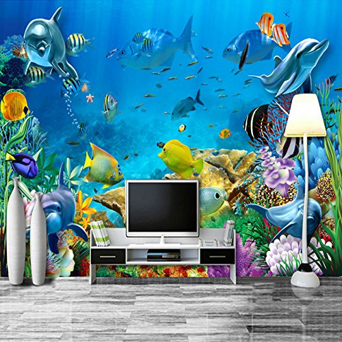Tapeta Podwodna Ryba Ściana 3D Tapety Fototapety Fototapety 3D Niestandardowy Gigantyczny Plakat Ścienny 3D Do Salonu lub Sypialni 250 cm × 175 cm (szer. x wys.)