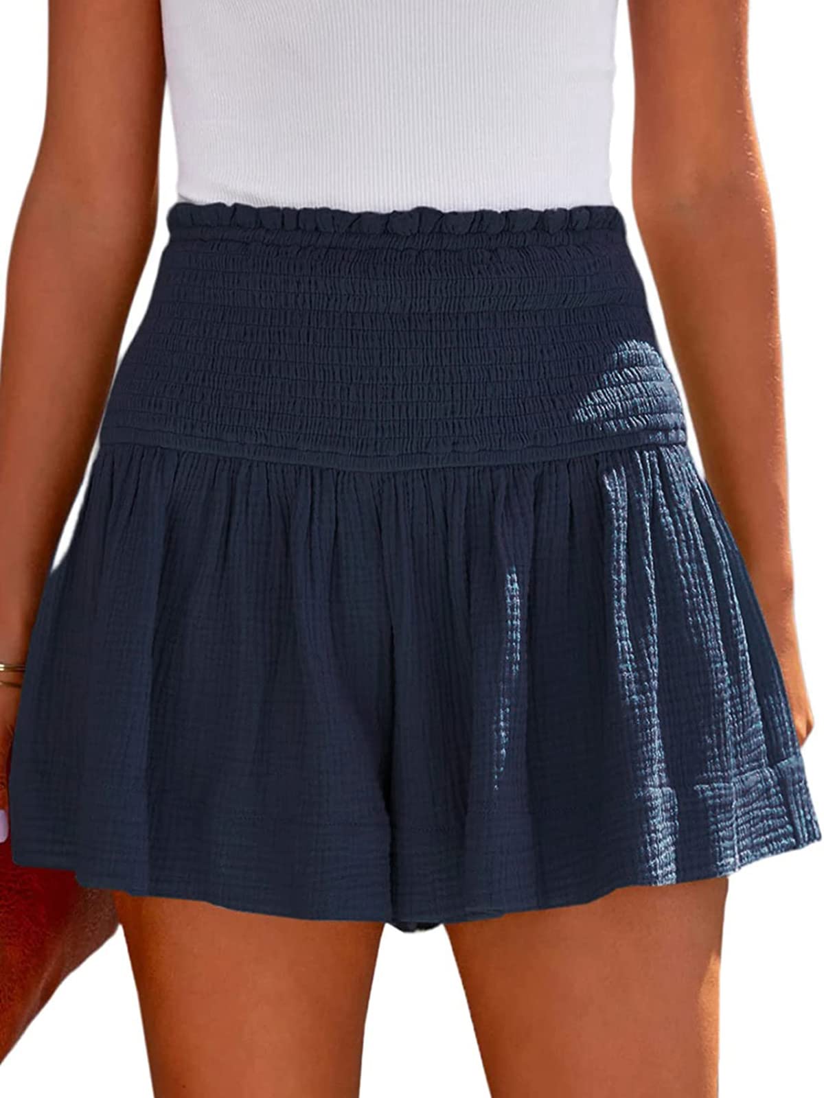 COLIZAMX Shorts Mujer Pantalones Cortos Cintura Alta Pantalones Cortos Casual Diseño Plisado