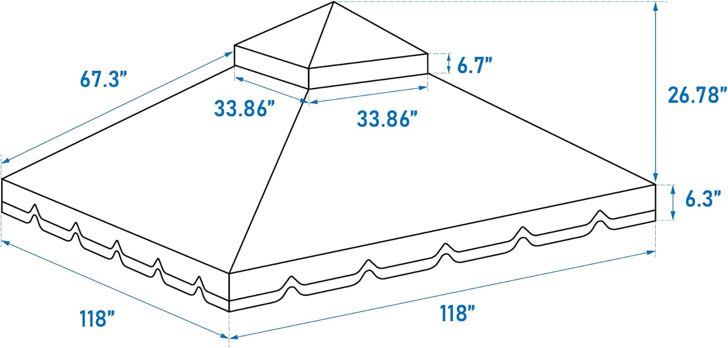 10x10 Ft Outdoor Patio Gazebo Replacement Canopy,Double Tiered Gazebo Tent Roof Top Cover Only Great Wall border(Frame Not Include) Beige