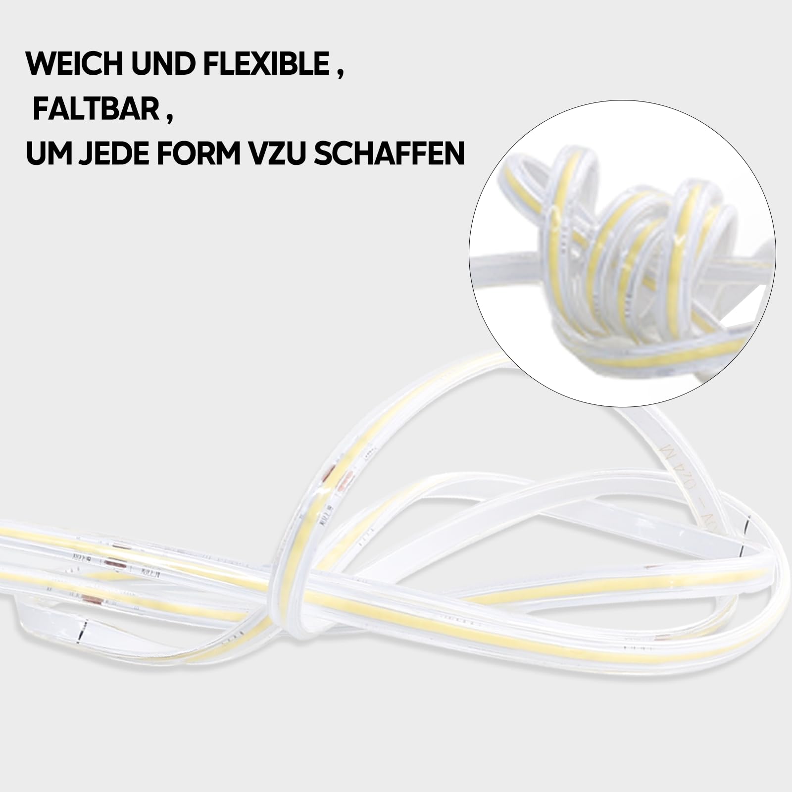 pcning 2M Striscia LED COB 4000K Bianco IP67 Waterproof da Interno Esterno, 2 Metro Luce Naturale Strip Light con Spina (Bianco, 2M)