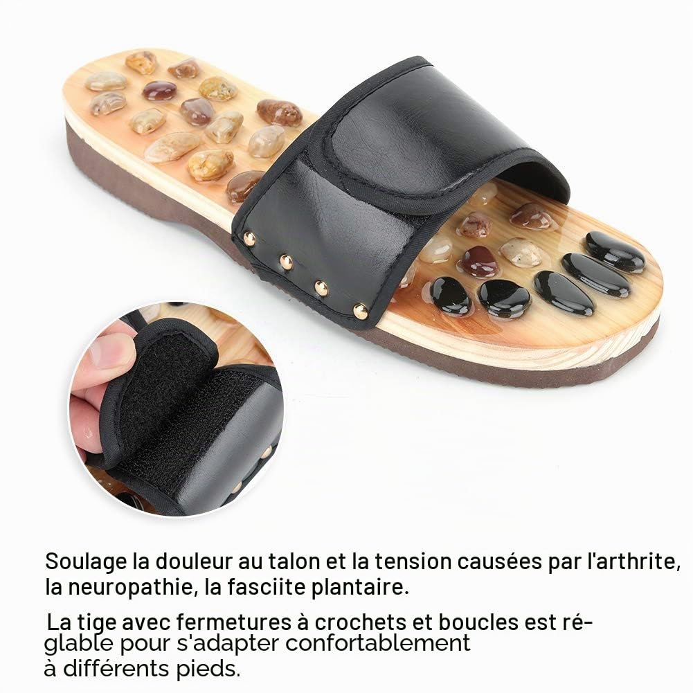 Pantoufles de massage des pieds, sandales d'acupuncture en pierre de galet pieds Relax chaussures tapis relaxant réflexologie outils de massage soins de santé pour(39-40)