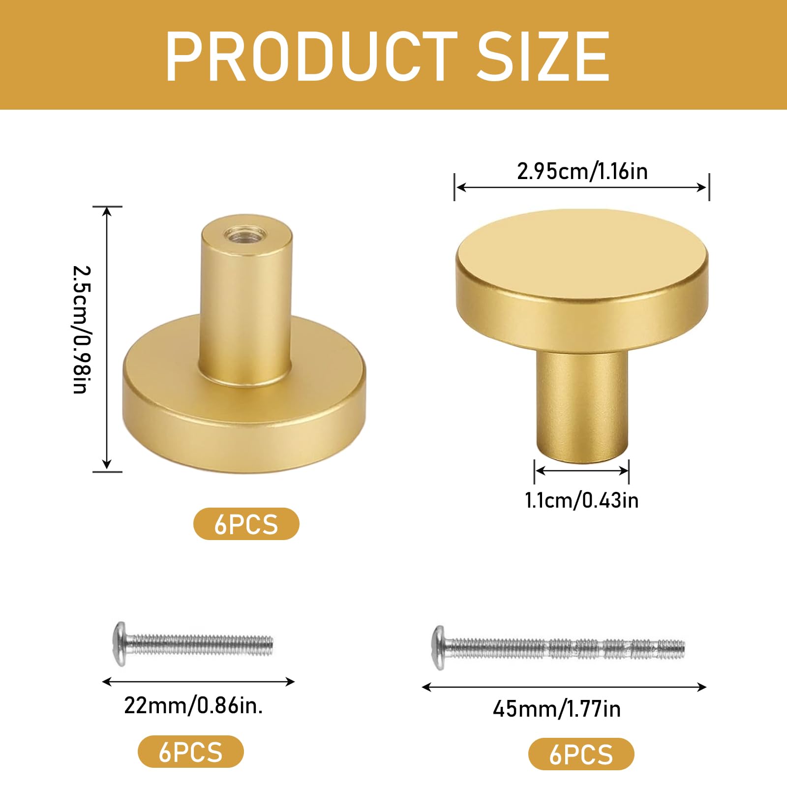 6 Pomelli Oro Per Mobili - Maniglie Armadio E Cassetti Moderni, Design Fungo Con Vite - Foto 9