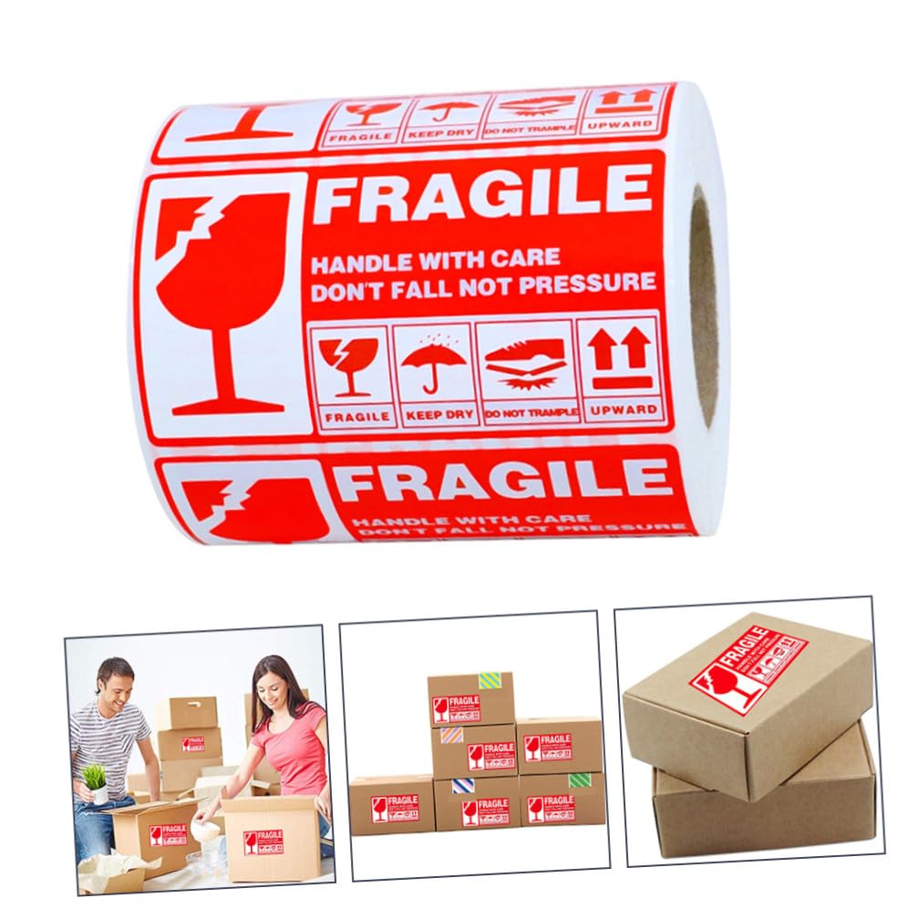 DOITOOL 900 Pezzi Adesivi Fragili per e Spedizione Etichette Rosse Resistenti con Forte per Cartoni Plastica