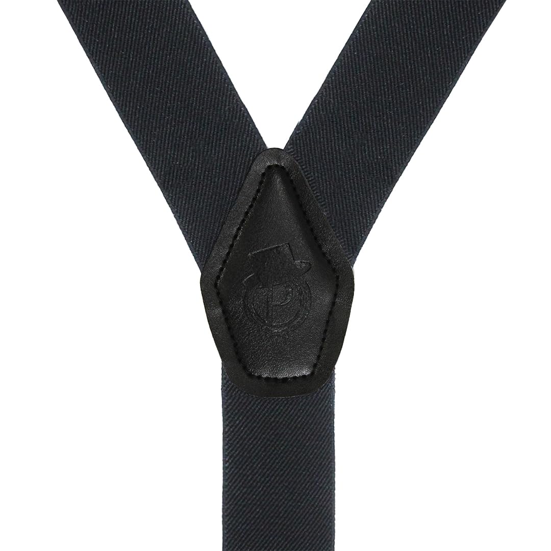 Peluche Plain Black Black Coloured 3.5cm Strap Width Elastic Suspenders for Men - Image 5 thumbnail