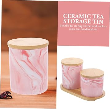 1 Set Marble Airtight Jar Canister Porcelain Tea Tray Sugar Jar Ceramic Container with Lid Small Ceramic Jar with Lid Loose Tea Container Silica Gel Pink