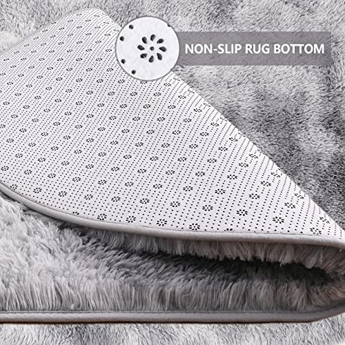 Qxkaka Fluffy Oval Rug Small Bedside Rug For Bedroom, Machine Washable Rug For Living Room, Non Slip Fuzzy Rug For Kids Room Girls Boys Nursery, Plush Modern Carpet, 2.6'X5.3' Tie Dye Grey #TOP2