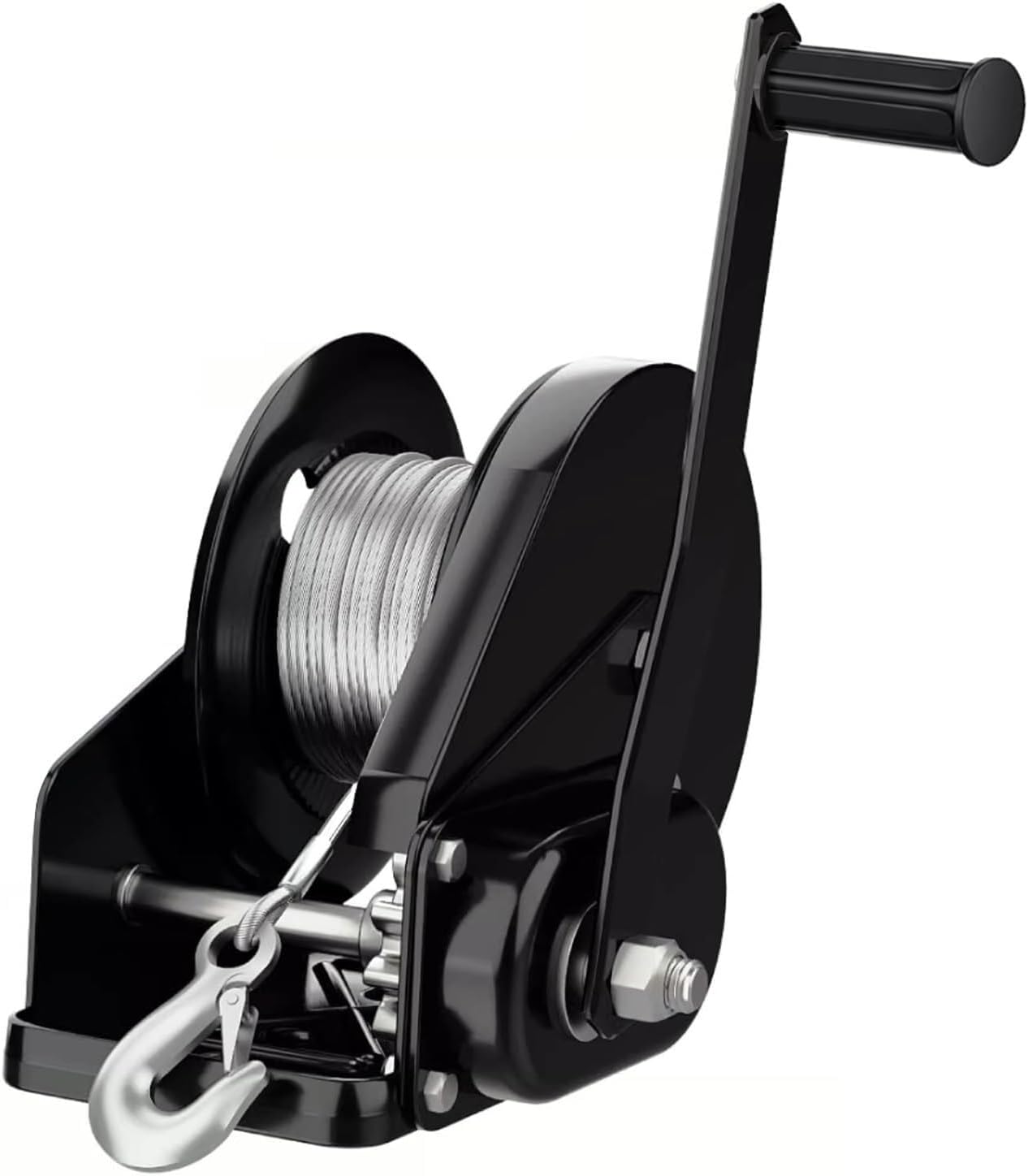 Self-Locking Boat Trailer Winch,1100kg/2400lb Capacity Marine Winch Hand Crank Winch, B Crank Winch with 15m/49.2ft Wire Rope, Wear-Resistant Gearing(10m/32.8ft)